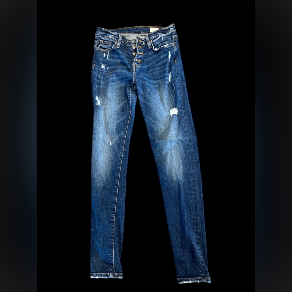 Mid-Rise Skinny Jeans in Distressed Denim Blue